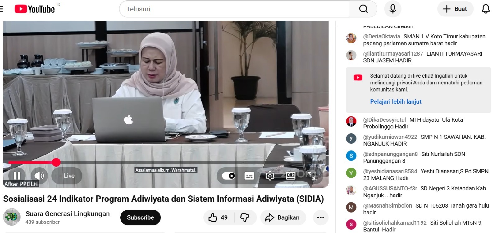 Kepala MTsN 9 Bantul Resmi Ikuti Sosialisasi 24 Indikator Program Adiwiyata Mandiri secara Daring